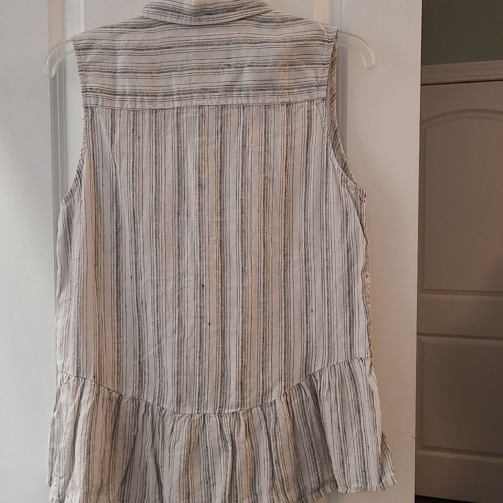 Tahari Linen Ruffle Sleeveless Blouse - Picture 9 of 12